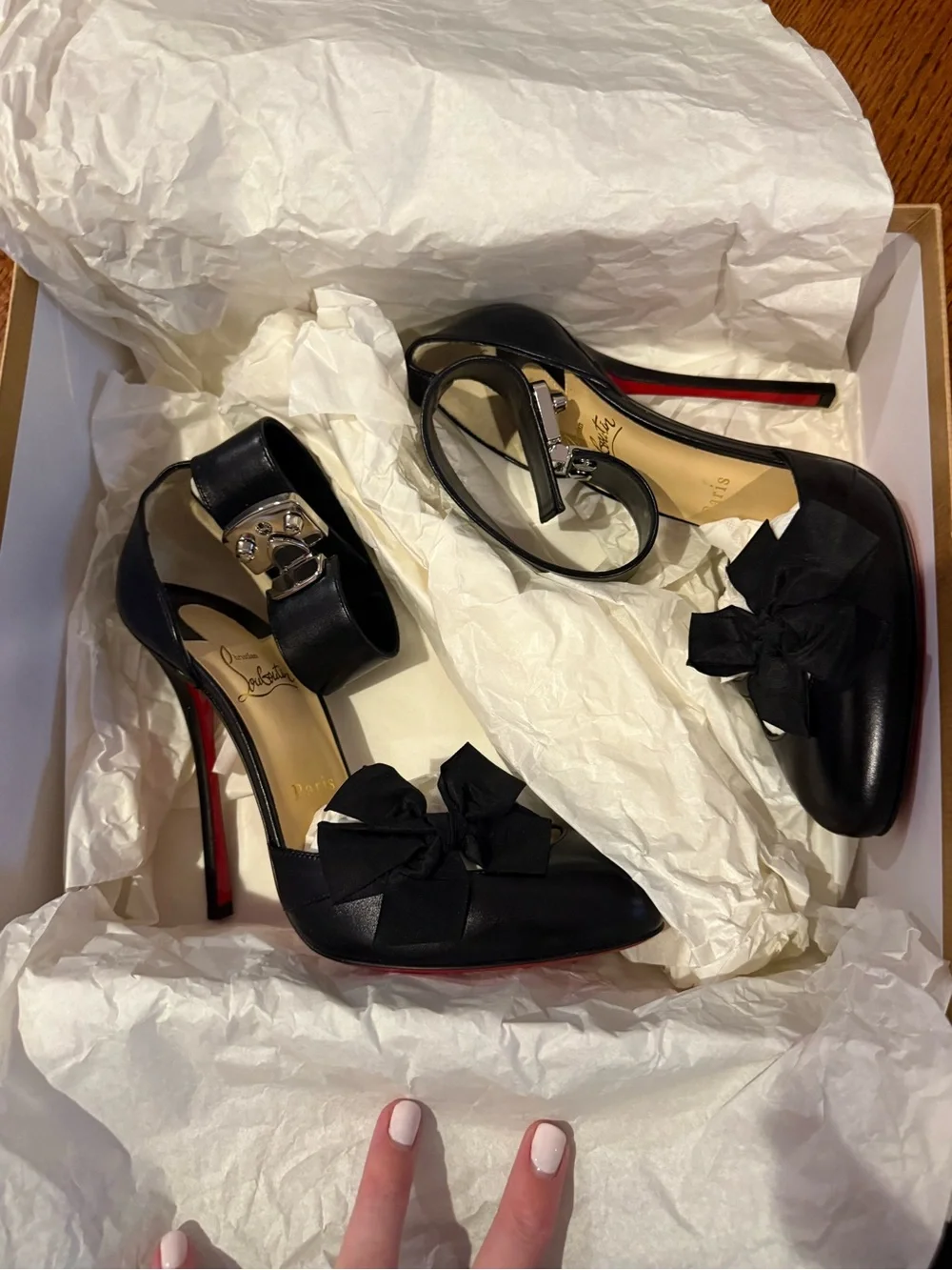 NEW Christian Louboutin fetish 120 shiny calf heels - Picture 1 of 7